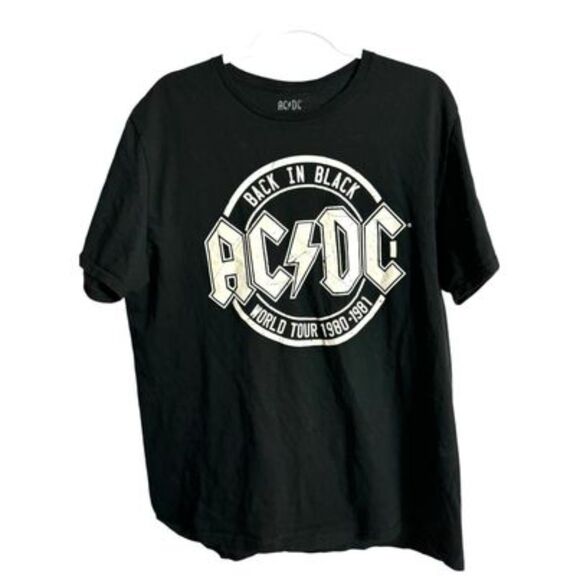 AC/DC Men's XL T-Shirt - Back In Black World Tour 1980-1981 Graphic Tee - Picture 1 of 8